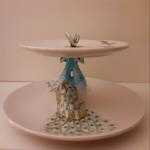 Elegant Peacock Two-Tiered Serving Tray